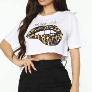 Fashion Nova White Tee with Leopard Print